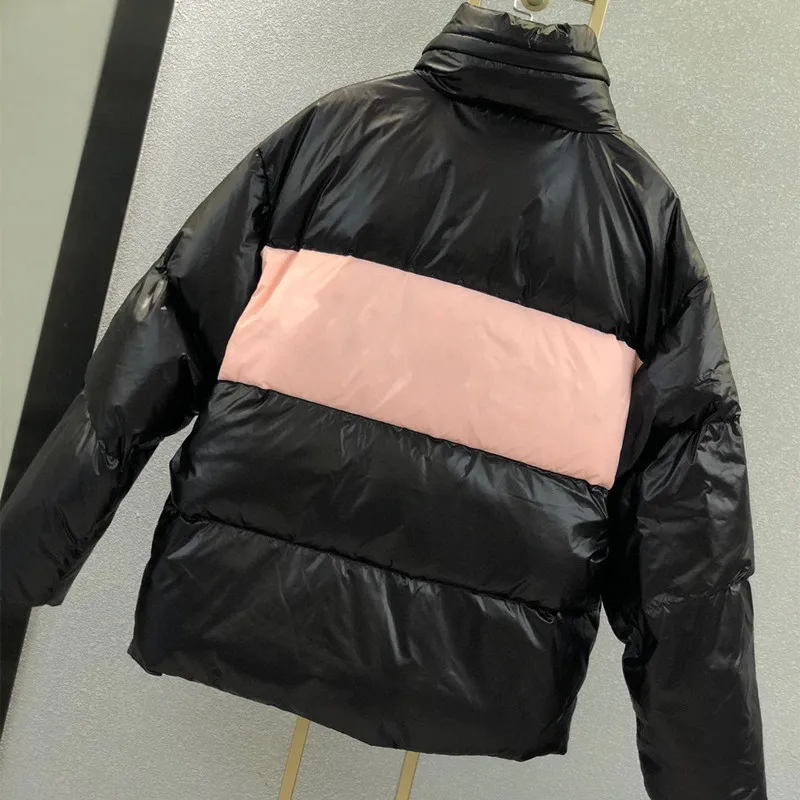 

2021 winter new stand-up collar down jacket female back contrast stitching bread clothing thickening warm casual jacket