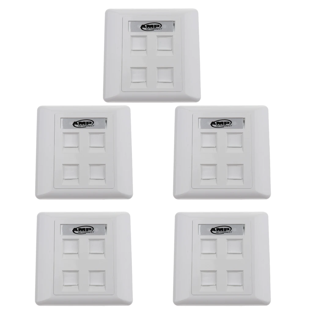 5x Quad Data настенная розетка лицевая пластина 4 порта RJ45/RJ11 Ethernet Сетевая