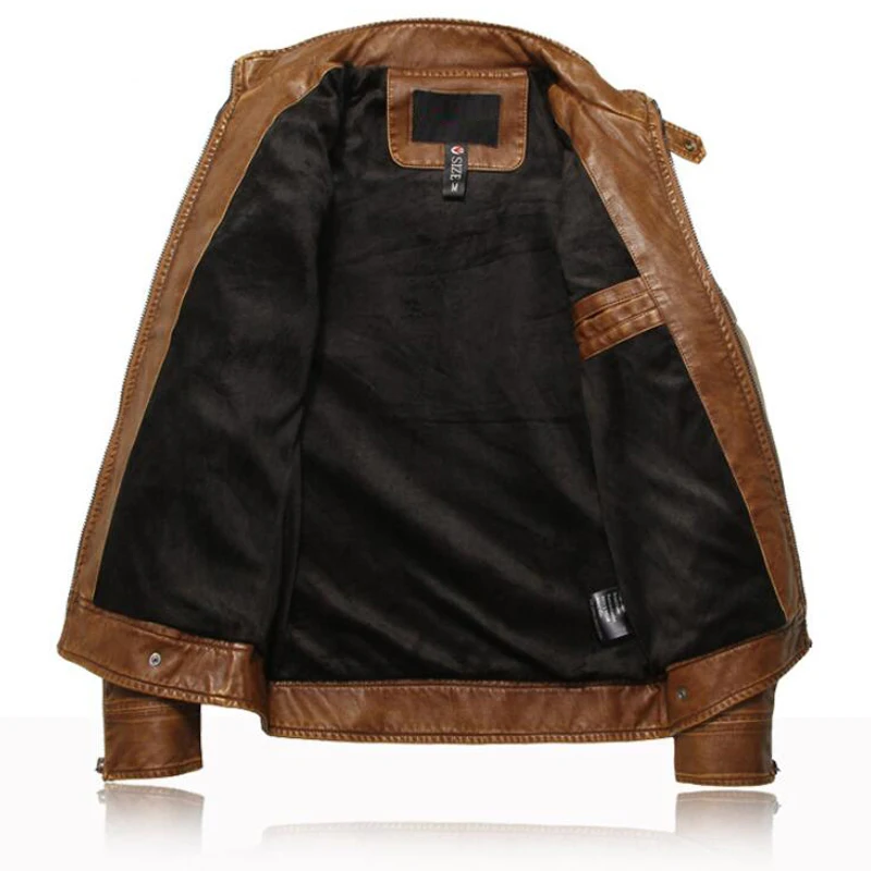 Мужская кожаная куртка-бомбер Inverno couro мотоциклетная куртка с воротником-стойкой