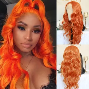 Ginger Orange 13*4 Lace Front Wigs 24" Body Wave For Black Woman Pre Plucked Synthetic Lace Wig 200% Daily Use Wig