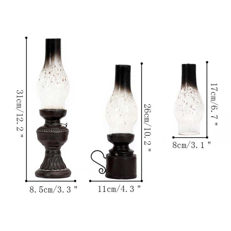 

Creative Resin Crafts Nostalgic Kerosene Lamp Candle Holder Decoration Vintage Glass Cover Lantern Candlesticks Home Decor Gifts