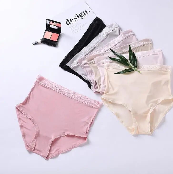 

3 Pack Women's 100% real silk high rise lace waist panties briefs Underwear Lingerie plus size M L XL 2XL 3XL 1005