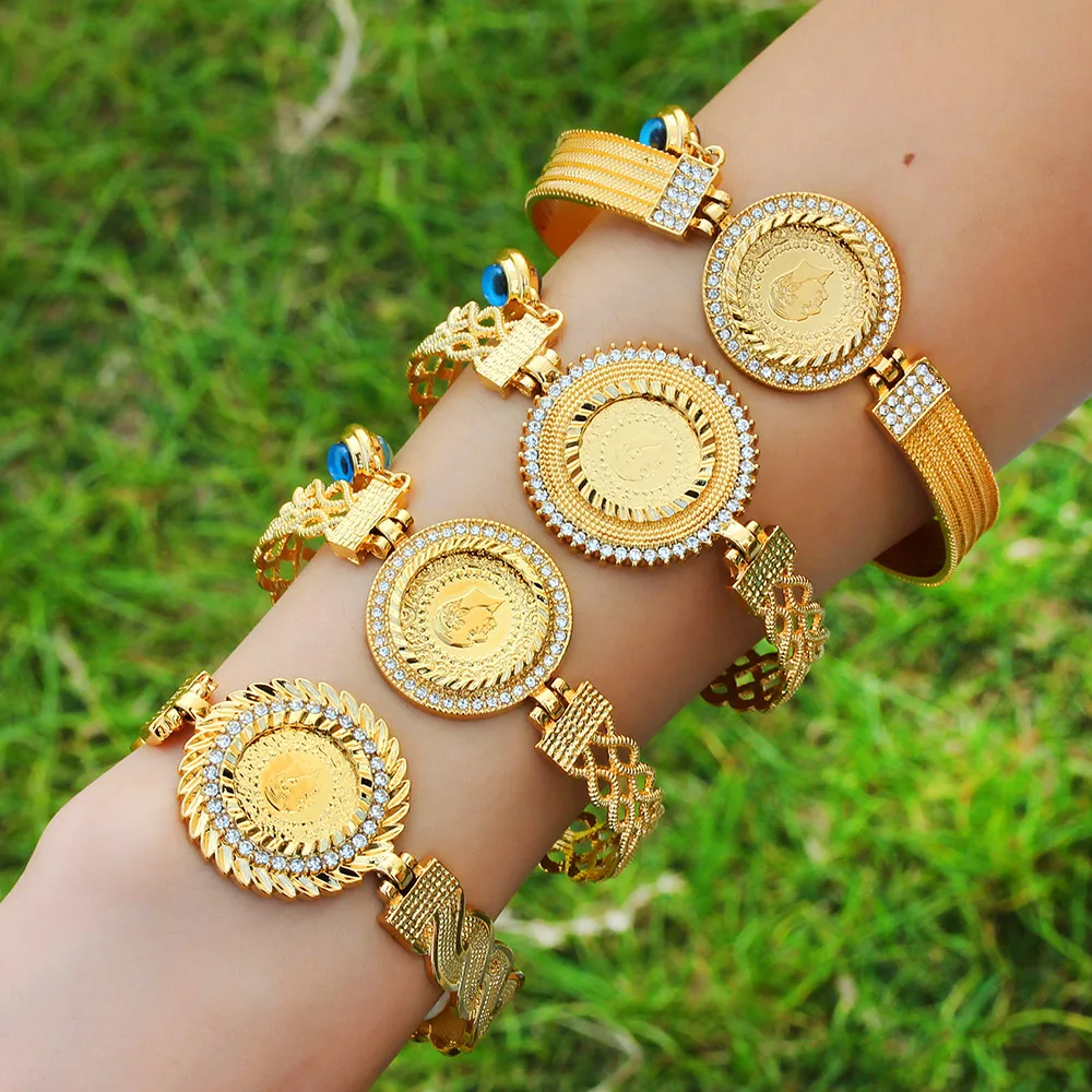 Модный мусульманский круглый портрет Золотые кристаллы женский браслет с