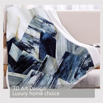 BlessLiving Ink Texture Sherpa Blanket Watercolor Art Custom Blanket Abstract Mountains Plush Bedspread Geometric 3D Cobertor 3