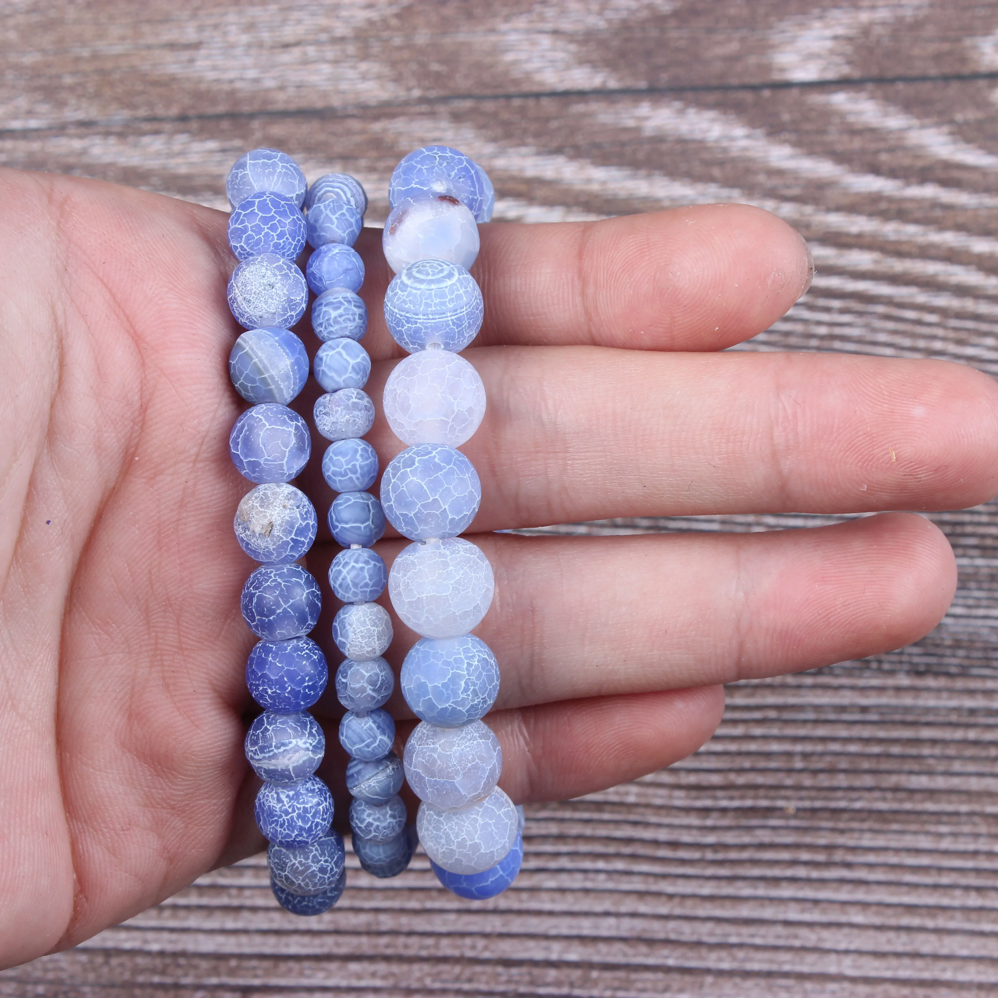 

5A Natural Stone Bracelet Light Blue Weathered Agate Jade Round Loose Beads Jewelry Couple Women Man Gemstone Handmade Gift