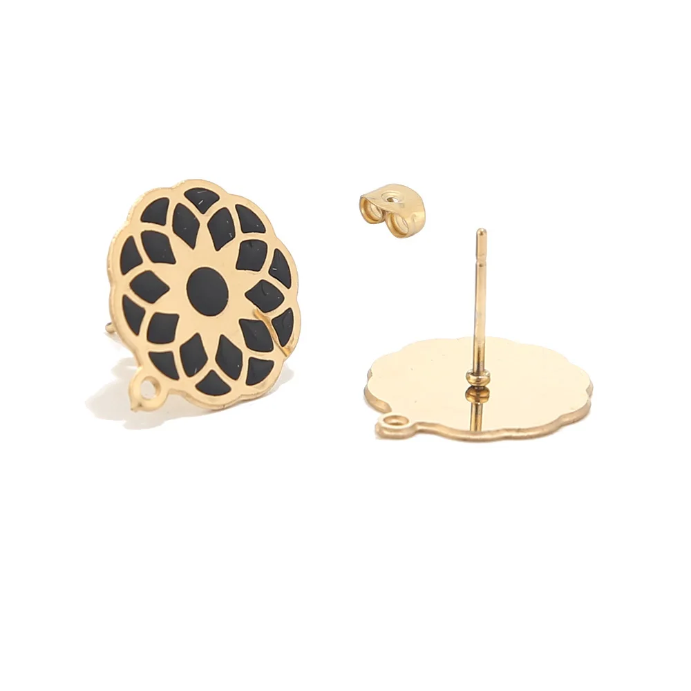 6 шт нержавеющая сталь серебро черный серьга с эмалевым цветком столб 15 мм