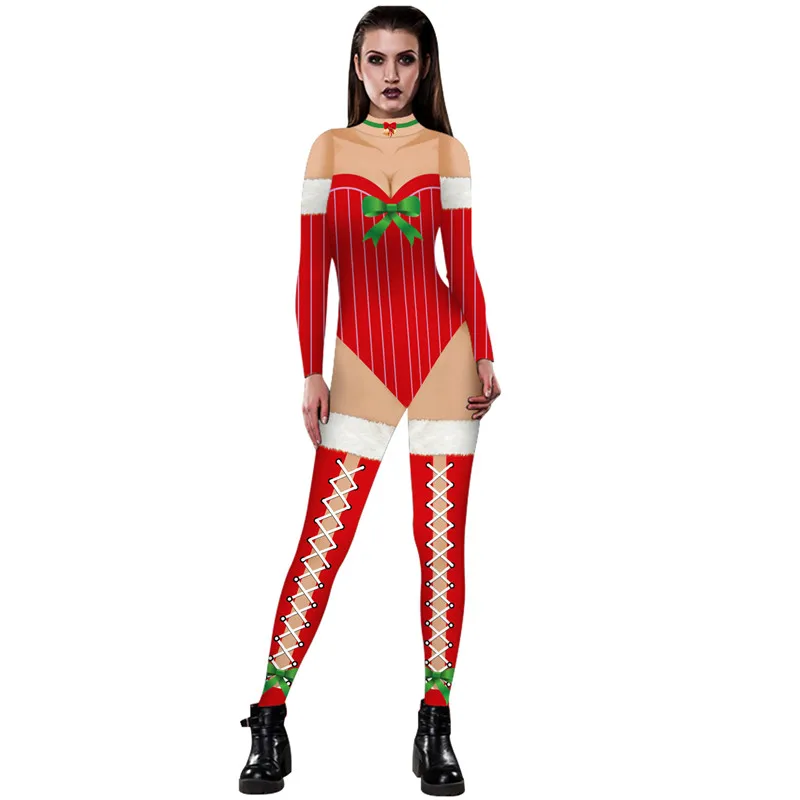 Новинка 2020 облегающий женский комбинезон на молнии для рождественской вечеринки
