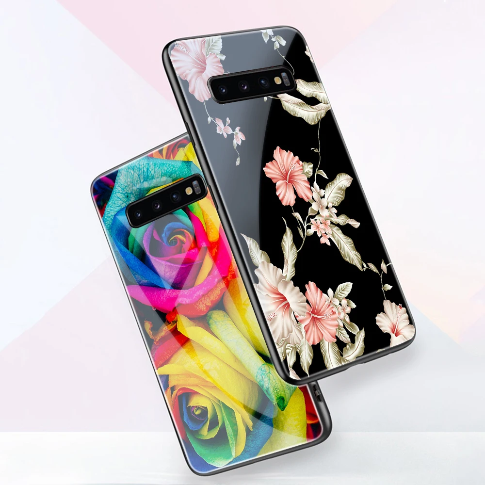 Red Rose Case For Samsung Galaxy S10 S21 S9 S8 S10e S20 Ultra A51 A71 A50 A21S A20E A70 Note 20 10 9 8 Plus Tempered Glass Funda