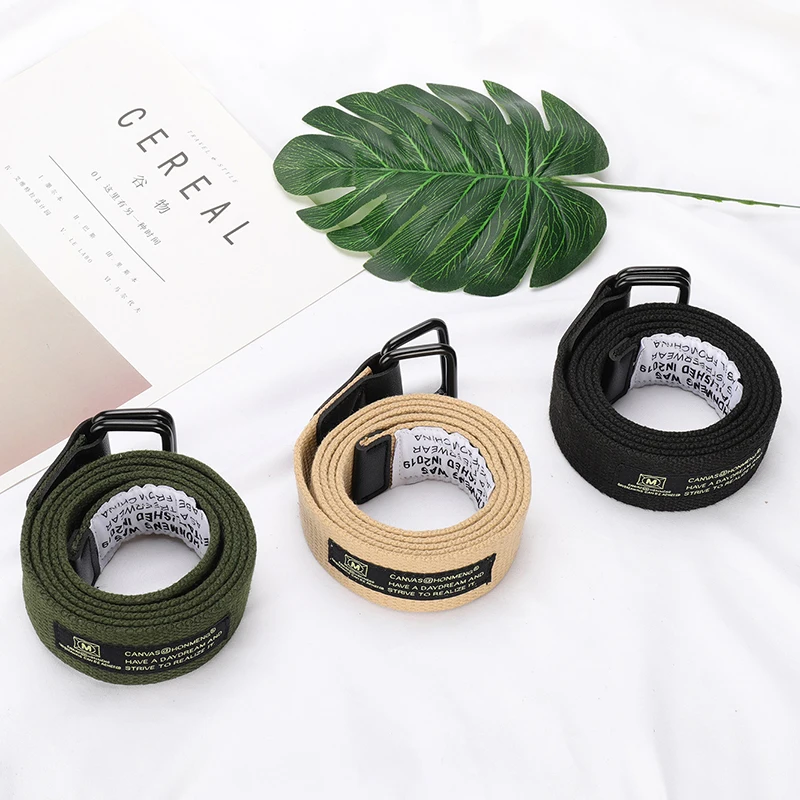 Унисекс Холщовый ремень двойное кольцо пряжка военный пояс Повседневная мода