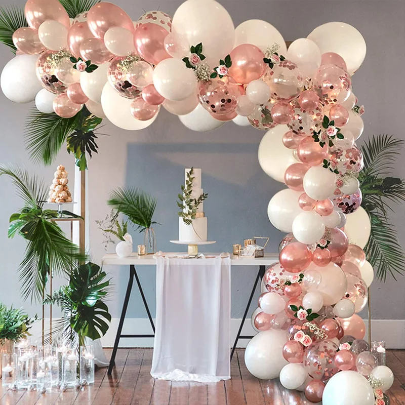 

102pcs Rose Gold White Balloons Garland Arch Latex Rose Gold Confetti Balloon for Wedding Birthday Party Decoration Home Decor