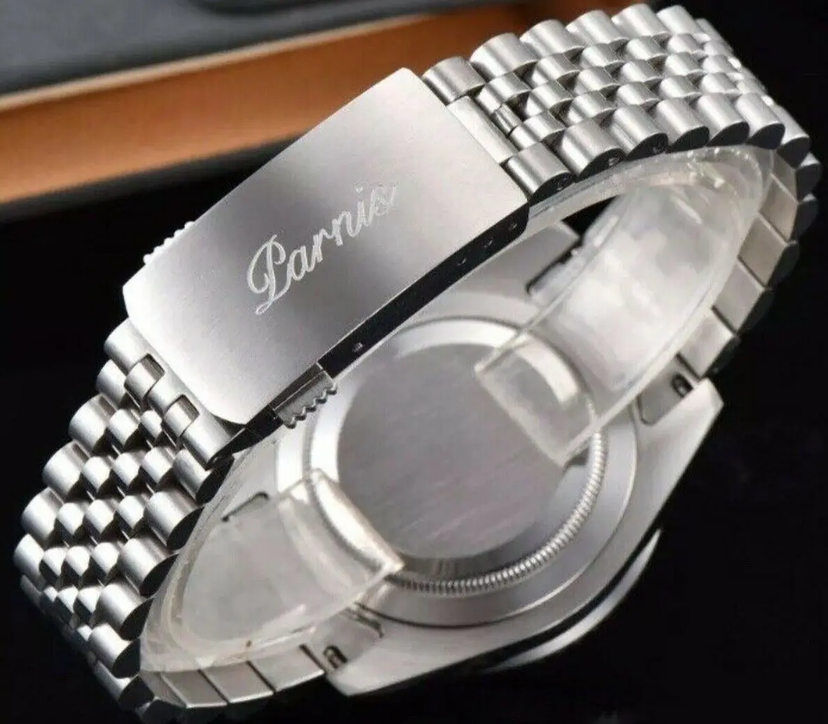 Мужские автоматические механические часы PARNIS черные/синие с сапфировым стеклом