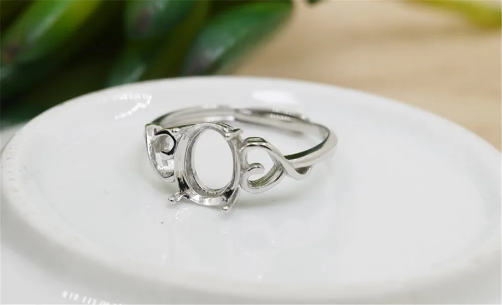 Joanlyn Ring Blank for 7x9mm/8x10mm Oval Cabochons White Gold Plated 925 Silver Adjustable Band Ring Base JZ404