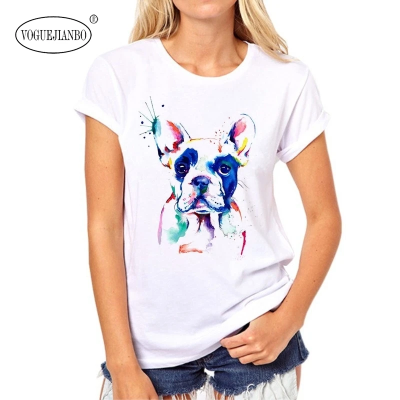 Женская Повседневная Спортивная футболка белая свободная с принтом милой собаки