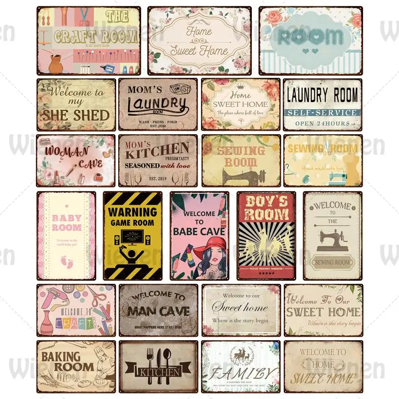 

Family Sweet Plaque Vintage Metal Tin Signs Art Poster Welcome To Home Room Laundry Sign Decorative Metal Iron Plate Wall Decor