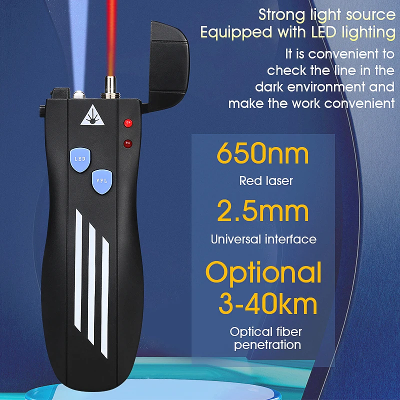 2021 New Optical Fiber Laser 50MW/30MW/20MW//10MW/5KM Visual Fault Locator, Fiber Optic Cable Tester 5-40Km Range VFL AUA-50G