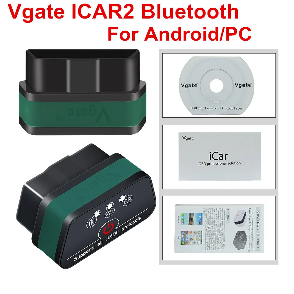 ICAR2 BT Green Vgate Icar2 Bluetooth OBD2 диагностический сканер ELM327 для всех OBD2 сканер протоколов для Android/PC считыватель кодов для большинства автомобилей - Цвет: ICAR2 BT Green