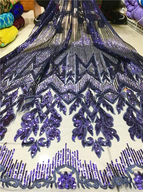 New style cheap Beaded Sequin embroidered French lace dress fabric high quality purple Nigerian Tulle FJY112 | Дом и сад