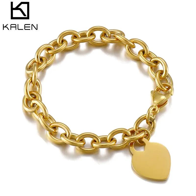 

Kalen Stainless Steel Love Heart Bracelets For Women Party Gift Fashion Joyas de Chain Charm Bracelets Jewelry