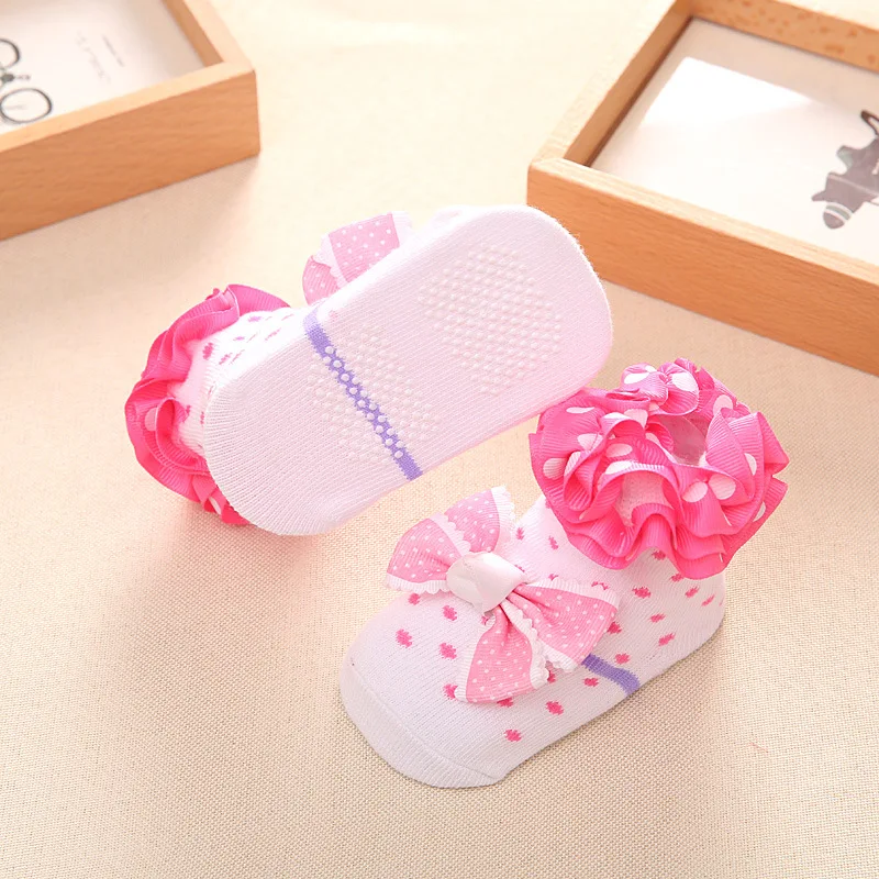 0-12 м принцесса ребенок новорожденная девочка кружева хлопок носки розовый бант