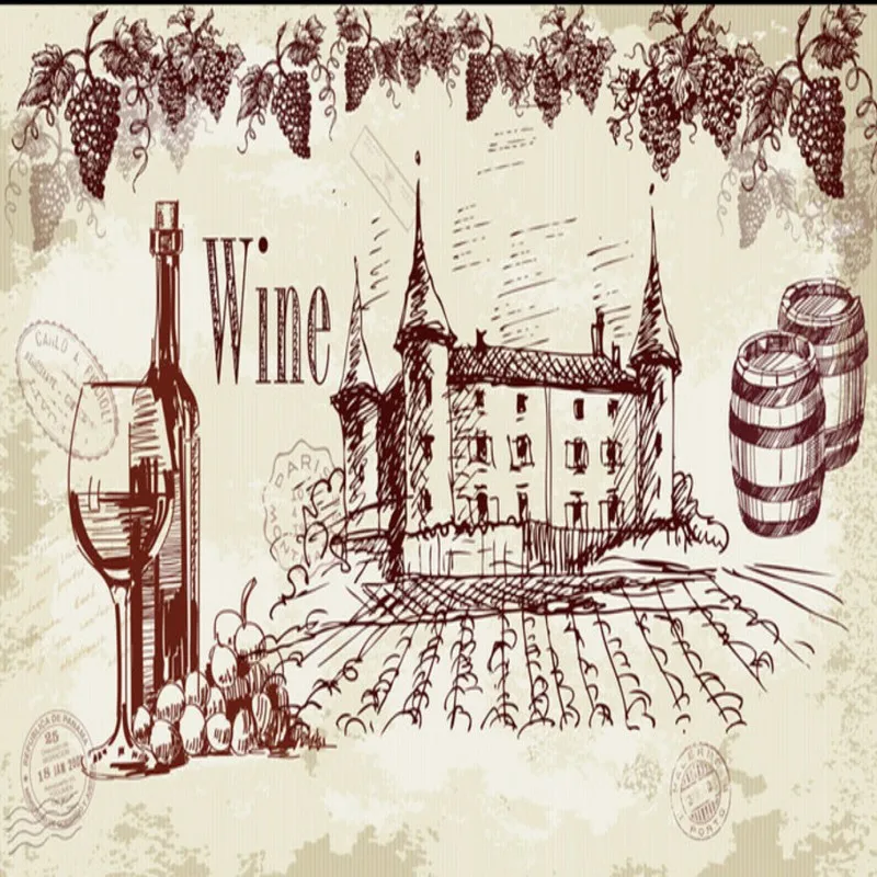 

Drop Shipping Custom Mural Hand Painted Nostalgic Fresco Custom Living Room Restaurant Wallpaper Grape Manor Background Wall
