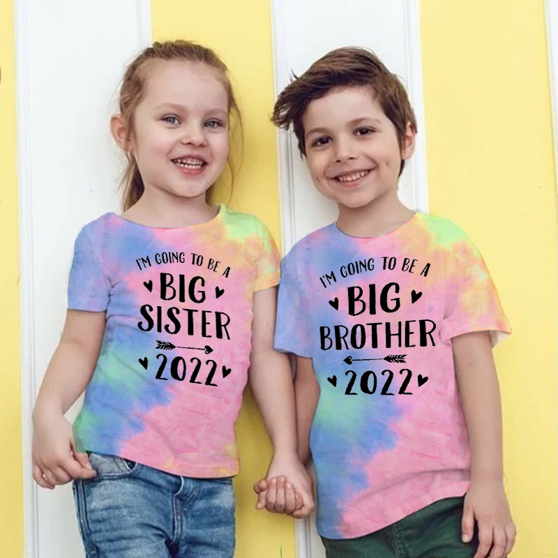 

Tie-dye Tshirt Summer Travel Vacation Child T-shirt Short Sleeve T Shirt Tops Promoted To Big Sister/brother 2022 Kids Clothes