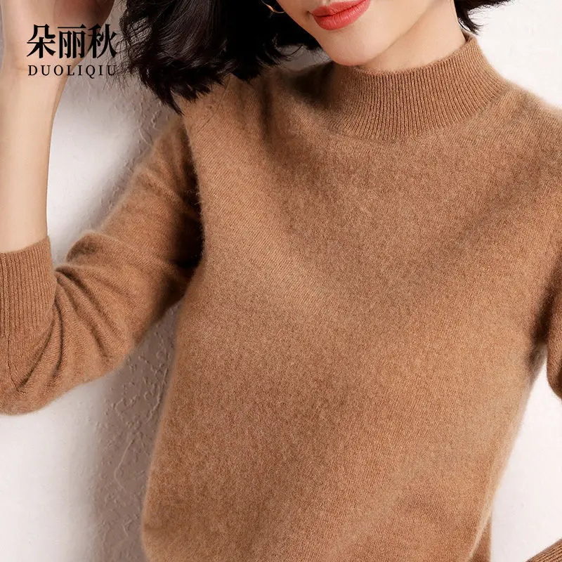 

Casual Warm Turtleneck Long Sleeve Knit Base Shirt Women Autumn Winter Slim Thermal Elastic Top 2021 New Skinny Pullover Sweater
