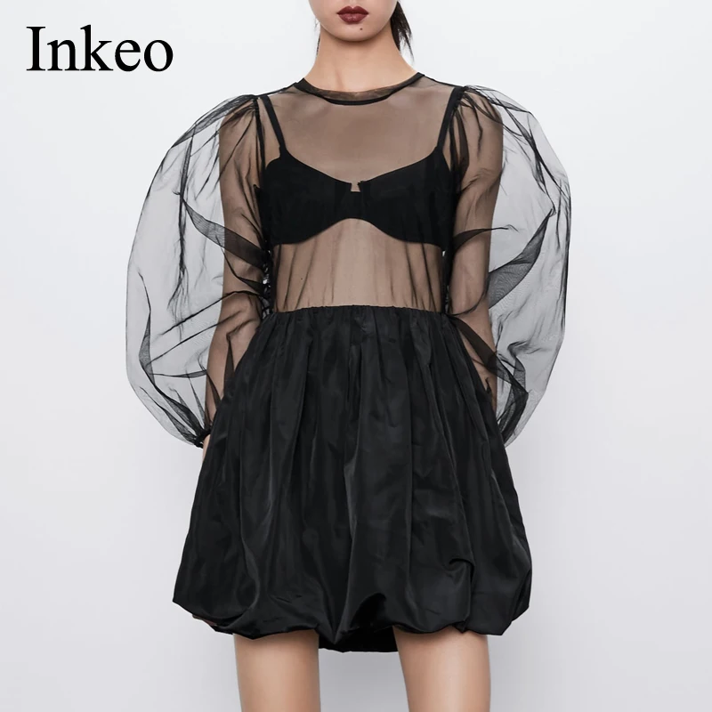 Соблазнительное Сетчатое лоскутное черное платье весна лето 2020 женское мини с