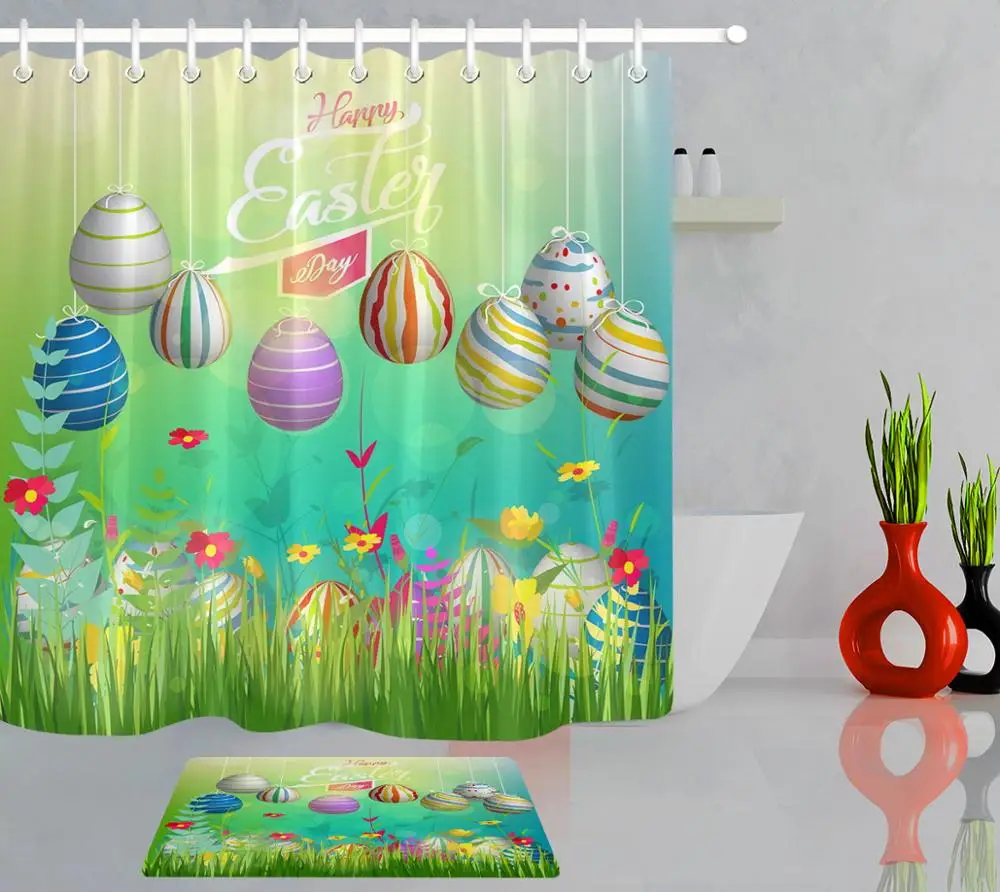 

Счастливый Пасхальный день ванная душевая занавеска полиэстер водонепроницаемый плесени мультяшная душевая занавеска Туалет перегородка...