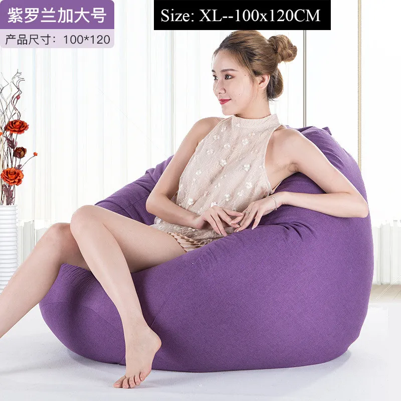 100x120cm Lazy BeanBag Sofas Cover NO Filler Linen Lounger Chairs Pouf Puff Para Sala Couch Tatami Living Room Furniture | Мебель