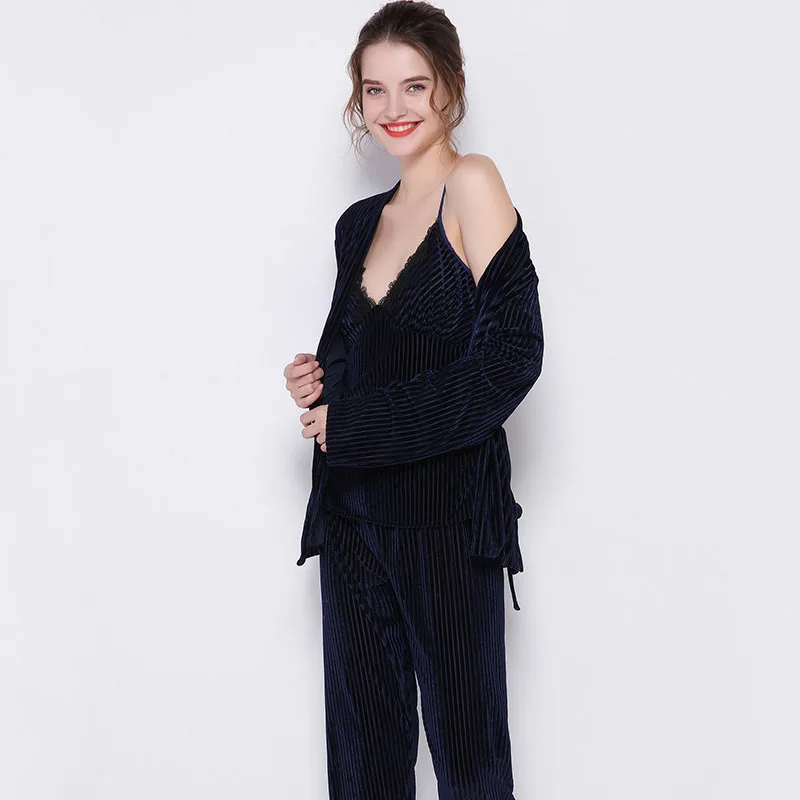 Осенне-зимние Бархатные пижамы для женщин теплая одежда сна с v-образным вырезом