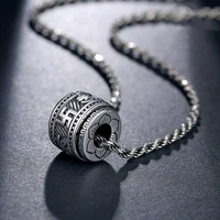 fashion retro ancient silver necklaces barrel shaped carving swastika pendant charms lucky necklaces for women jewelry wholesale