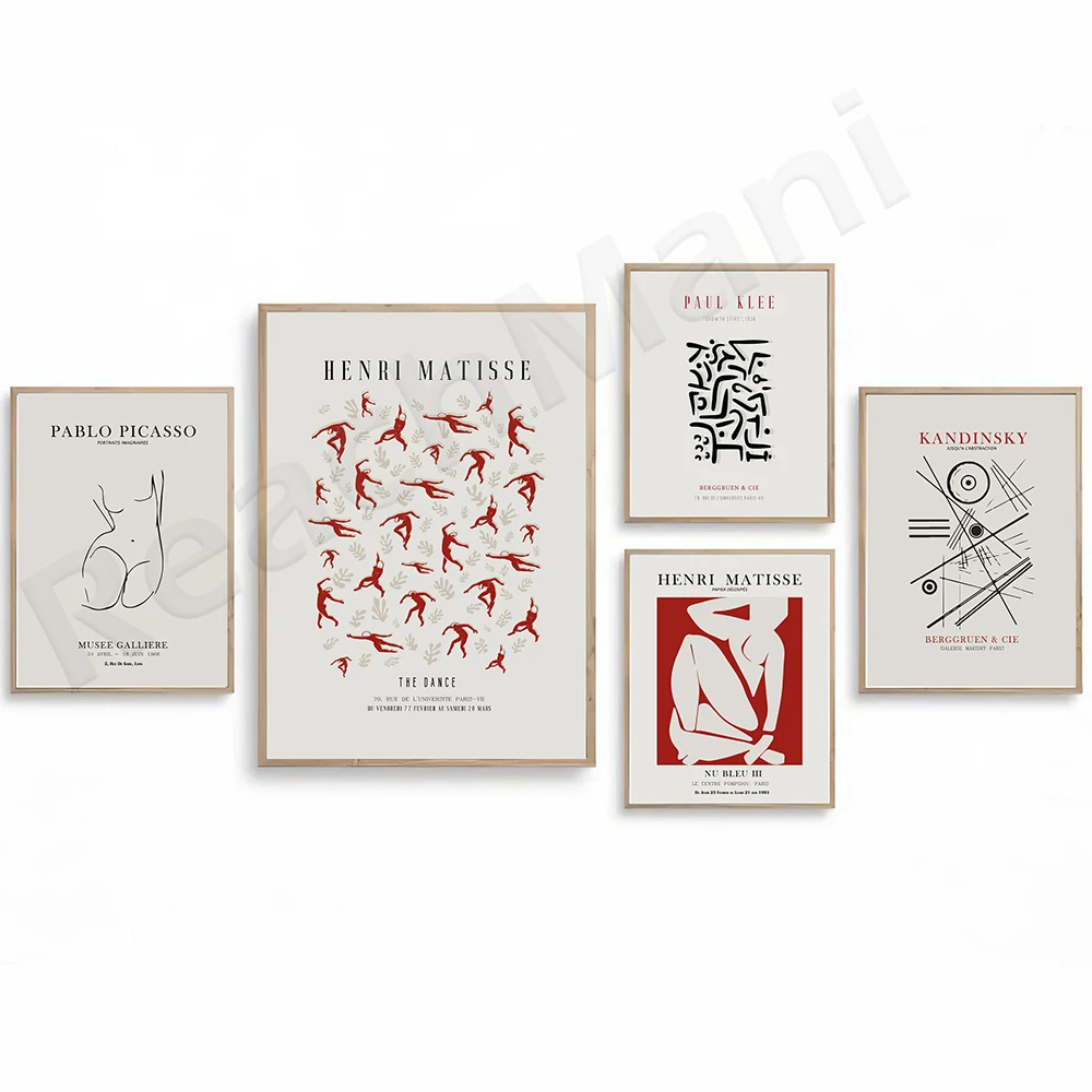 

Henri Matisse Pablo Picasso Paul Klee Wassily Kandinsky, Set of 5 Exhibition Museum Wall Set, Contemporary Printable Poster
