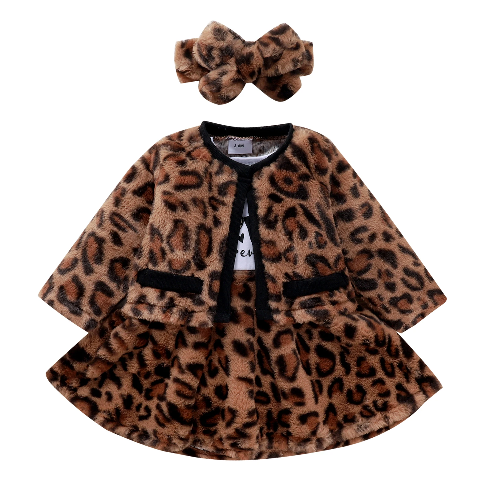 

Baby Leopard Coat, Dress, Headband Suit, Long Sleeve Round Neck High Waist A-Lined Midi Zipper Cardigan 3M-3T 2021 New Fashion