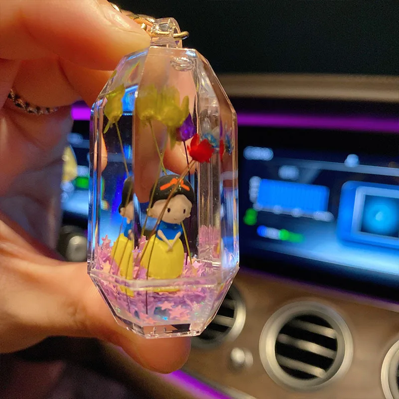 Cartoon Princess Doll Keyring Transparent Liquid Floating Keychains Leather Cord Car Key Chains Pendant Cute Bag Keyfob Ornament | Украшения