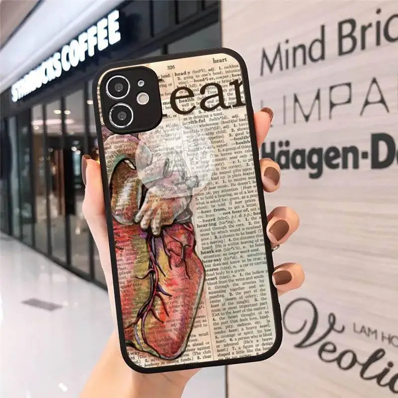 

Human anatomy organ newspaper pattern Phone Case matte transparent For iphone 7 8 11 12 plus mini x xs xr pro max cover