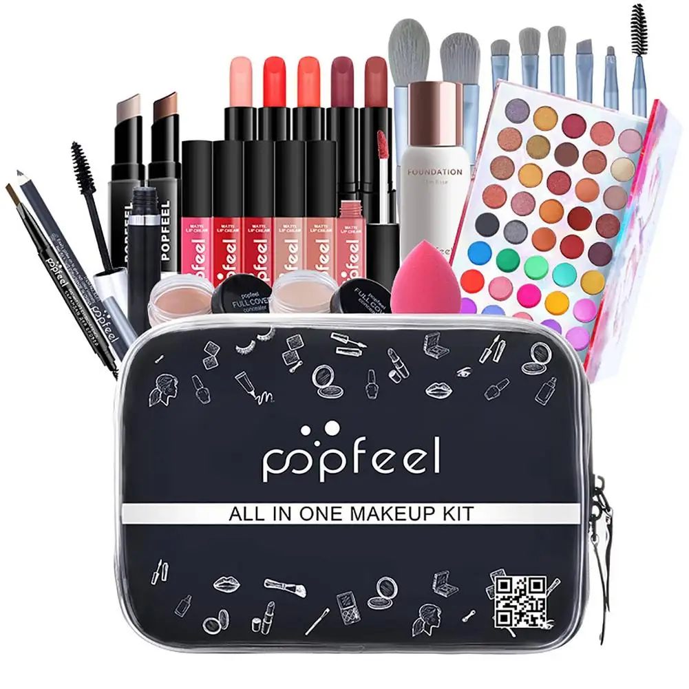 

30pcs Makeup Set Matte Lipstick Professional Eyeshadow Palette Mascara Gift With Cosmetic Bag Travel Portable Long Lasting