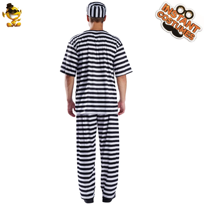 

Halloween Party for Men's Prisoner Costumes with Hat Purim Role Playing Black and White Striped Prisoner Outfits for Adult Male
