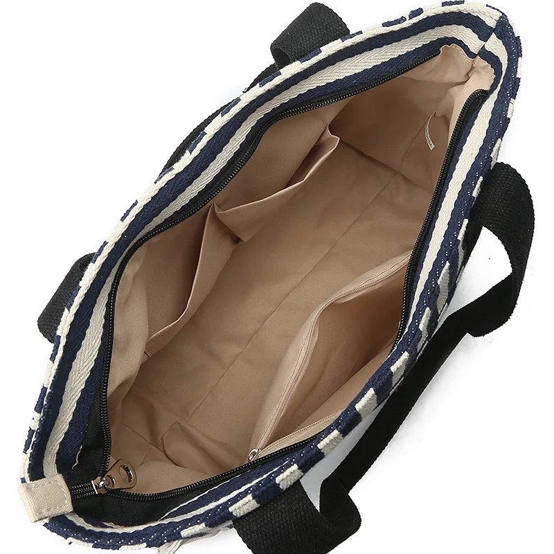 

Canvas Fashion Durable Women Black and white stripes Shoulder Bag Shopping Tote Cotton Shopping Bags
