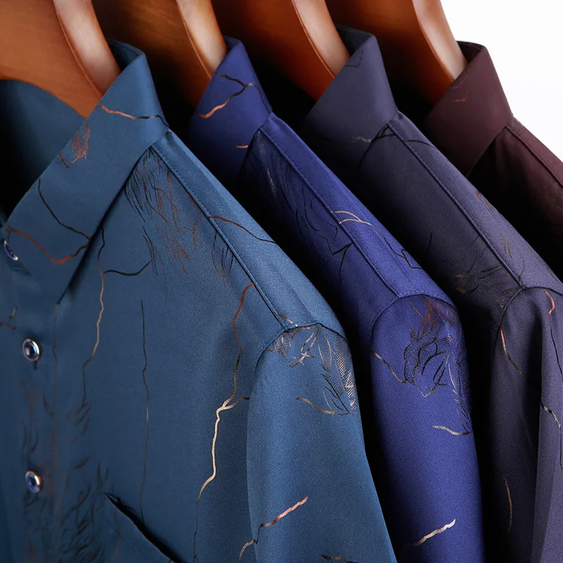 Slim Fit Men's Silk Cotton Summer Short Sleeve Print Shirt - Casual Men's Clothing C739 image 5