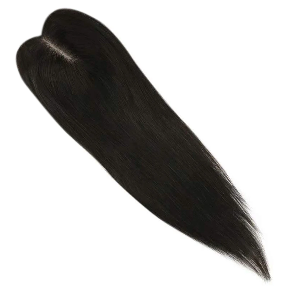 

Moresoo 12*6cm Invisible Crown Hair Extensions Hair Piece Real Hair Topper Mono Human Hair Clip in Extensions #1B Off Black
