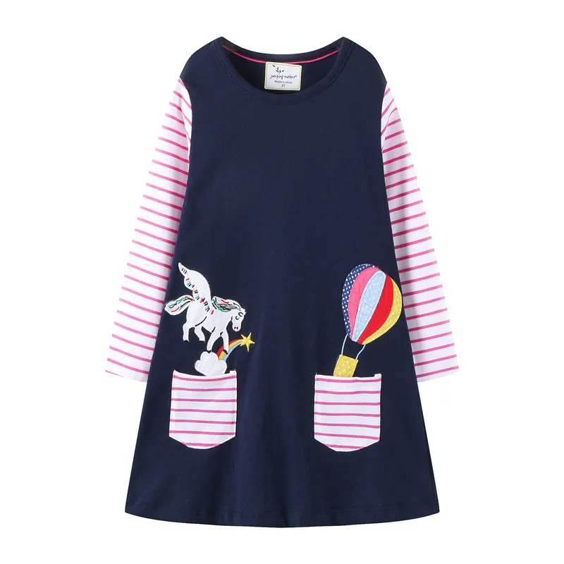 Jumping Baby girl clothes Applique dresses princess long sleeve tunic toddler girls cotton animals kids | Детская одежда и обувь