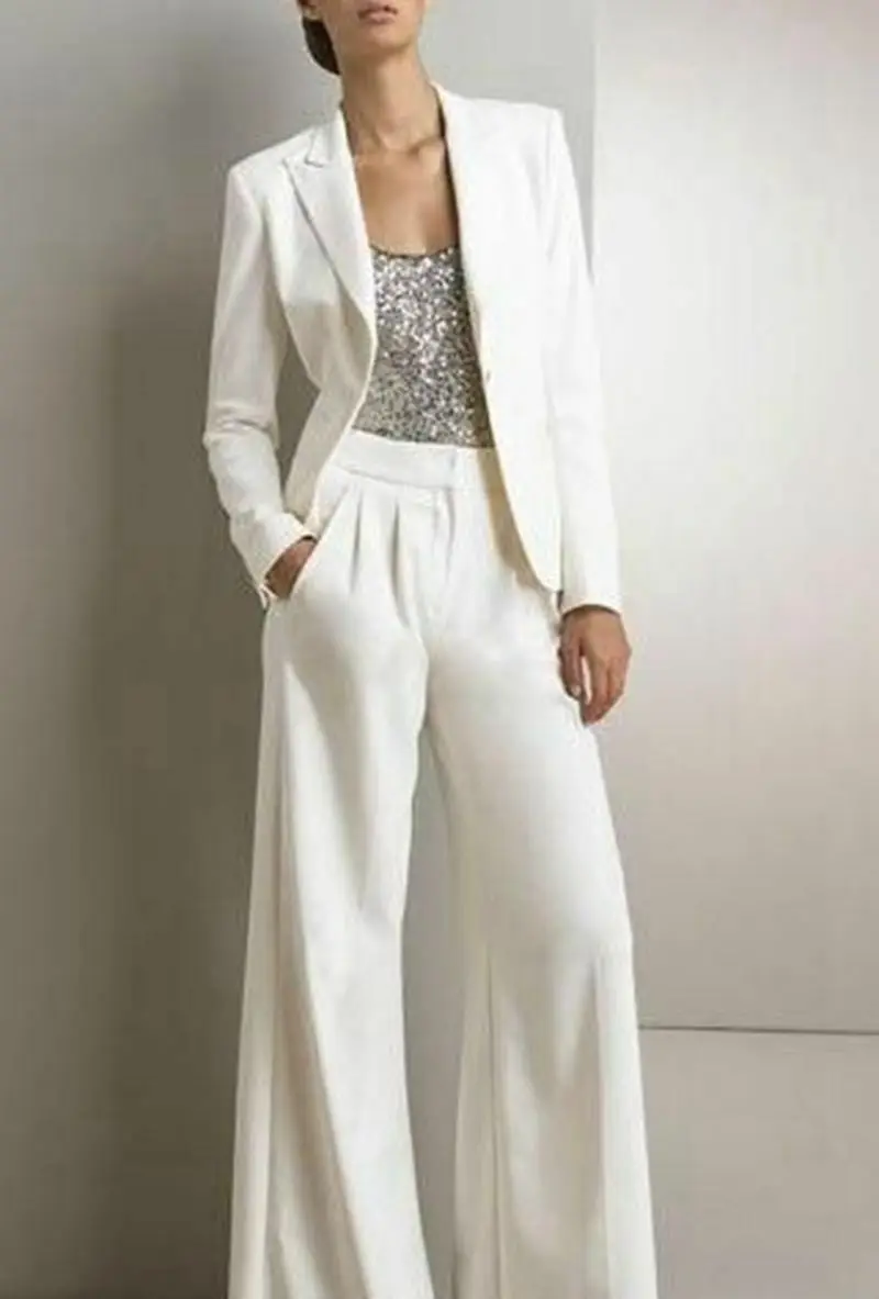Фото Пиджак + брюки белый женский деловой смокинг для офиса одежда работы новый костюм