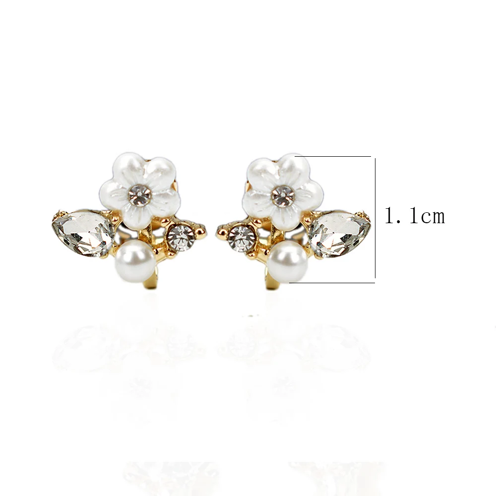 Korean Flower Clip Earrings Without Piercing Gold color Simulated Crystal Ear Cuff Earring Non Pierced Floral Jewelry pendientes | Украшения