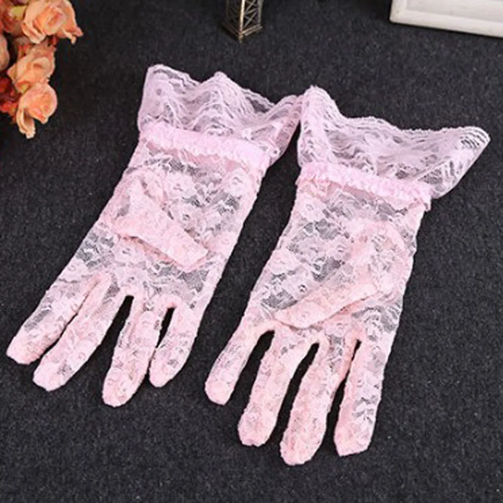 Женские кружевные перчатки черные Винтажные эластичные летние для защиты от