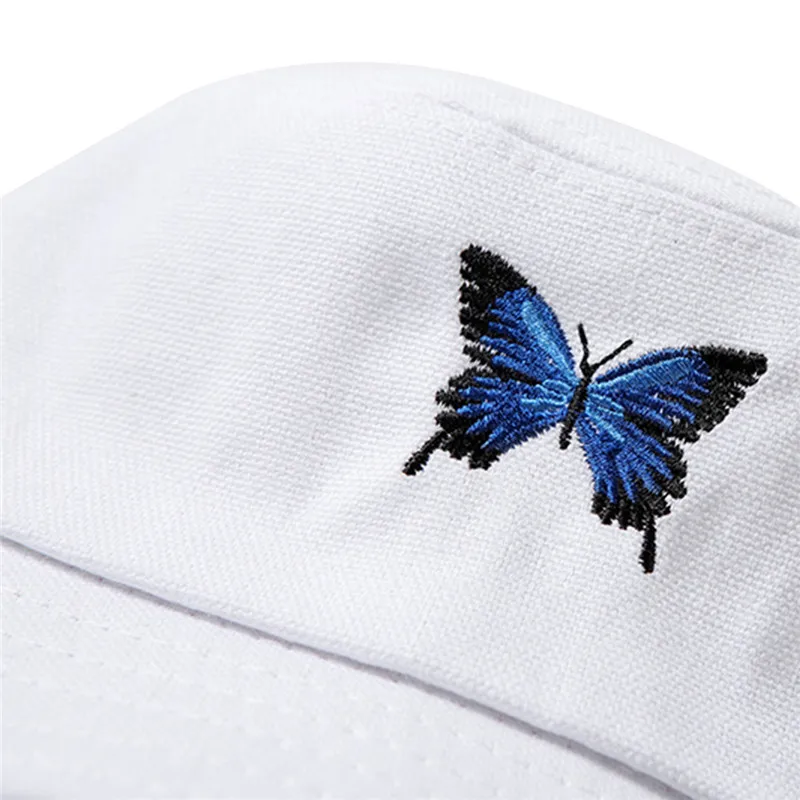 

Women Summer Butterfly embroidered fisherman hat Bucket Hats White Sun Hats