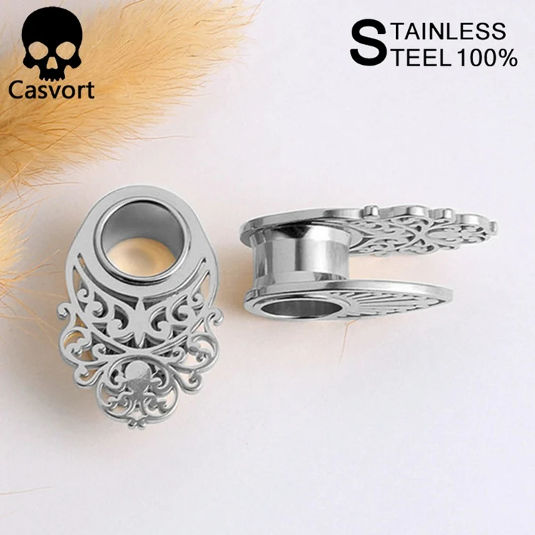 Casvort 2pcs Беруши Тоннели 316L нержавеющая сталь Висячие пирсинг серьги измерительные приборы ювелирные изделия с расширителем для тела пара
