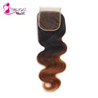 MS Cat 4x4 швейцарские кружева Закрытие 100%, натуральные бразильские волосы, бразильские волнистые накладные волосы на тонкой прозрачной основе эффектом деграде (переход от темного к 1B430 бесплатнаятри части 8-18 дюймов Волосы remy