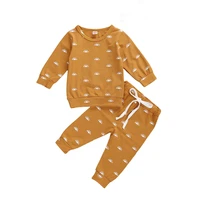 2pcs 0 24m baby fall clothing set long sleeve o neck yellow shirt jogger pants sun printed lace up trousers for baby girl boy