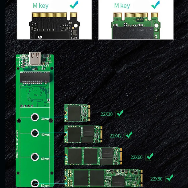 Чехол NVME M.2 для SSD-накопителя поддерживает протокол ускорения UASP и инструкции по