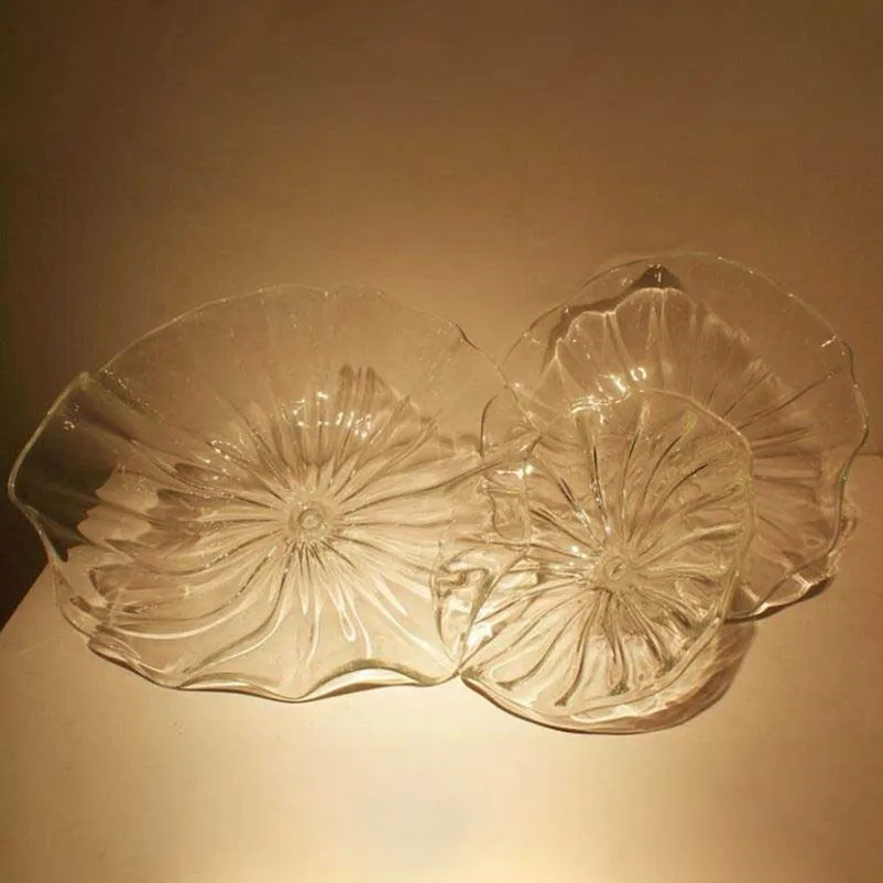 

Transparent Color Wall Lamp Murano Glass Flower Plate Home Tabletop Plate for Living Room Art Decoration 8 to 16 Inches